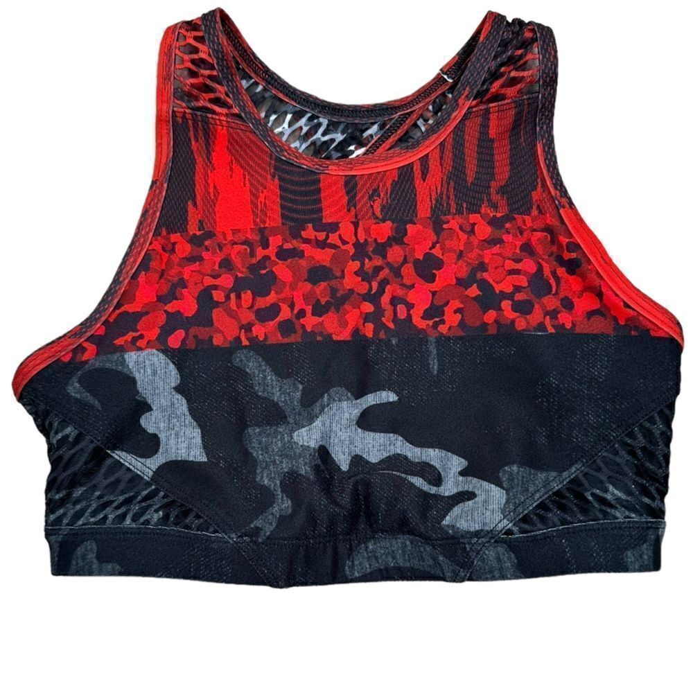 Wear It To Heart Red & Black Camouflage High Neck Sports Bra